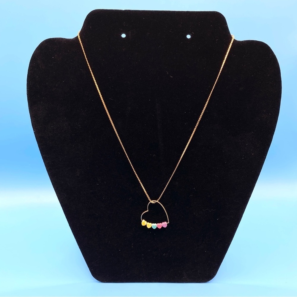 Vintage Goldtone Heart Necklace Pastel Beads